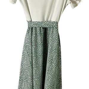 Zattcas Women’s Cream Ribbed Top and Green Printed Midi Dress